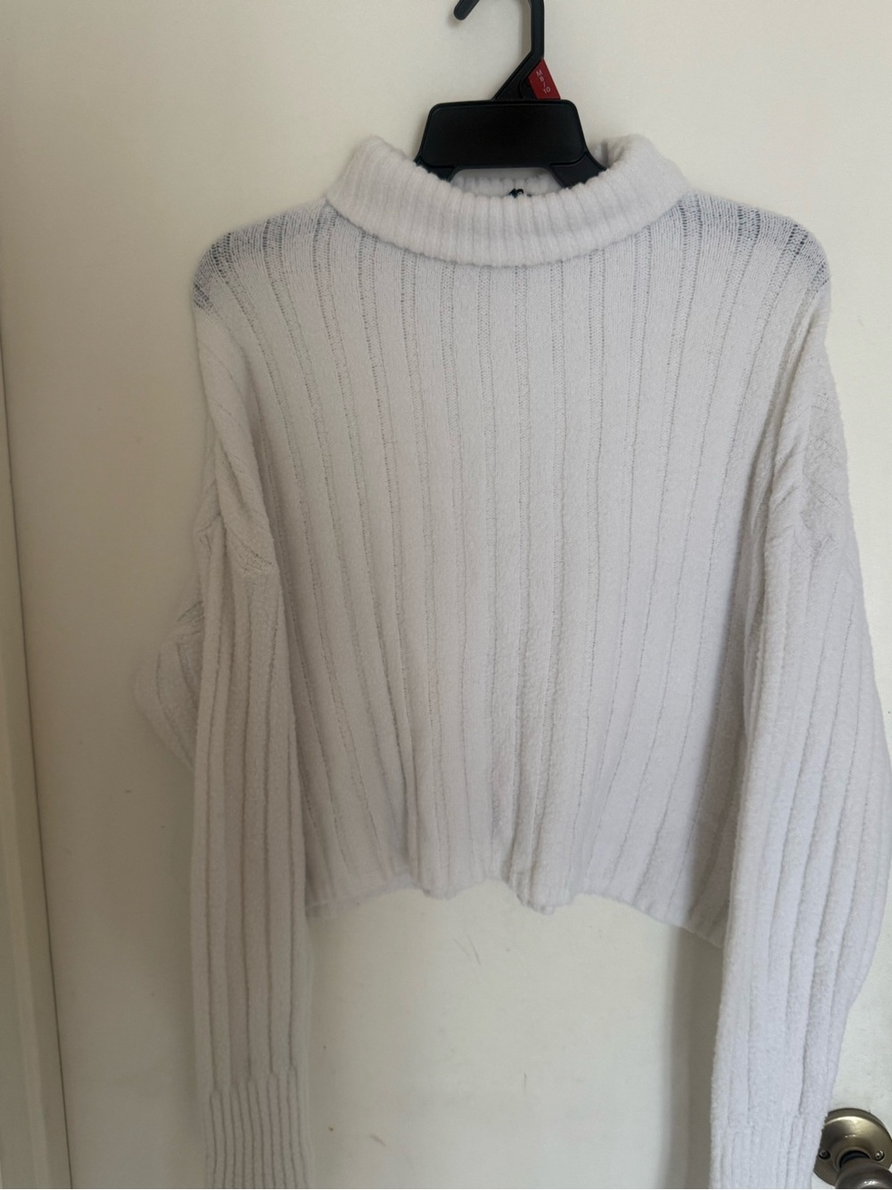 Women's White Ribbed Mock Neck Sweater